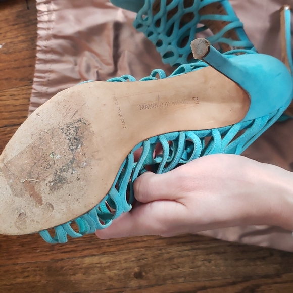 MANOLO BLAHNIK Suede Cutout Accent Slingback Sandals - Picture 6 of 10